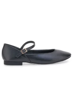 The First IDEA01 Mattschwarze Ballerinas mit Riemen