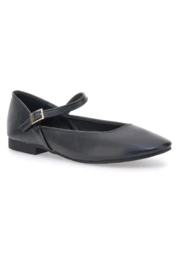 The First IDEA01 Mattschwarze Ballerinas mit Riemen