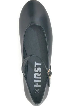 The First IDEA01 Mattschwarze Ballerinas mit Riemen