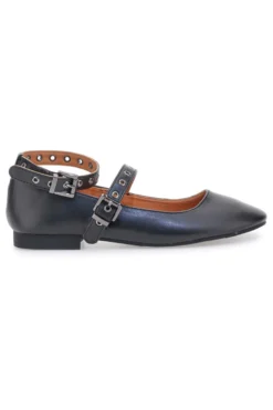 The First IDEA2286 Schwarze Ballerinas mit Nietenriemen
