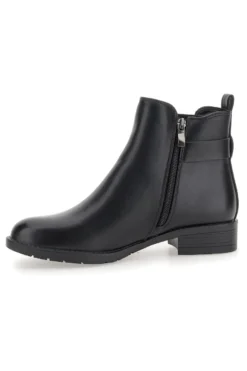 The First P623 Niedrige schwarze Stiefeletten mit seitlicher Schnalle