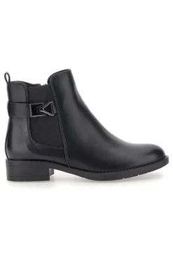 The First P623 Niedrige schwarze Stiefeletten mit seitlicher Schnalle