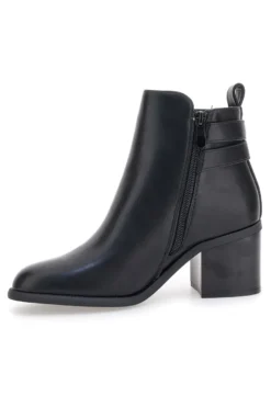 The First P635 Schwarze Stiefeletten mit Absatz und doppelter goldener Schnalle