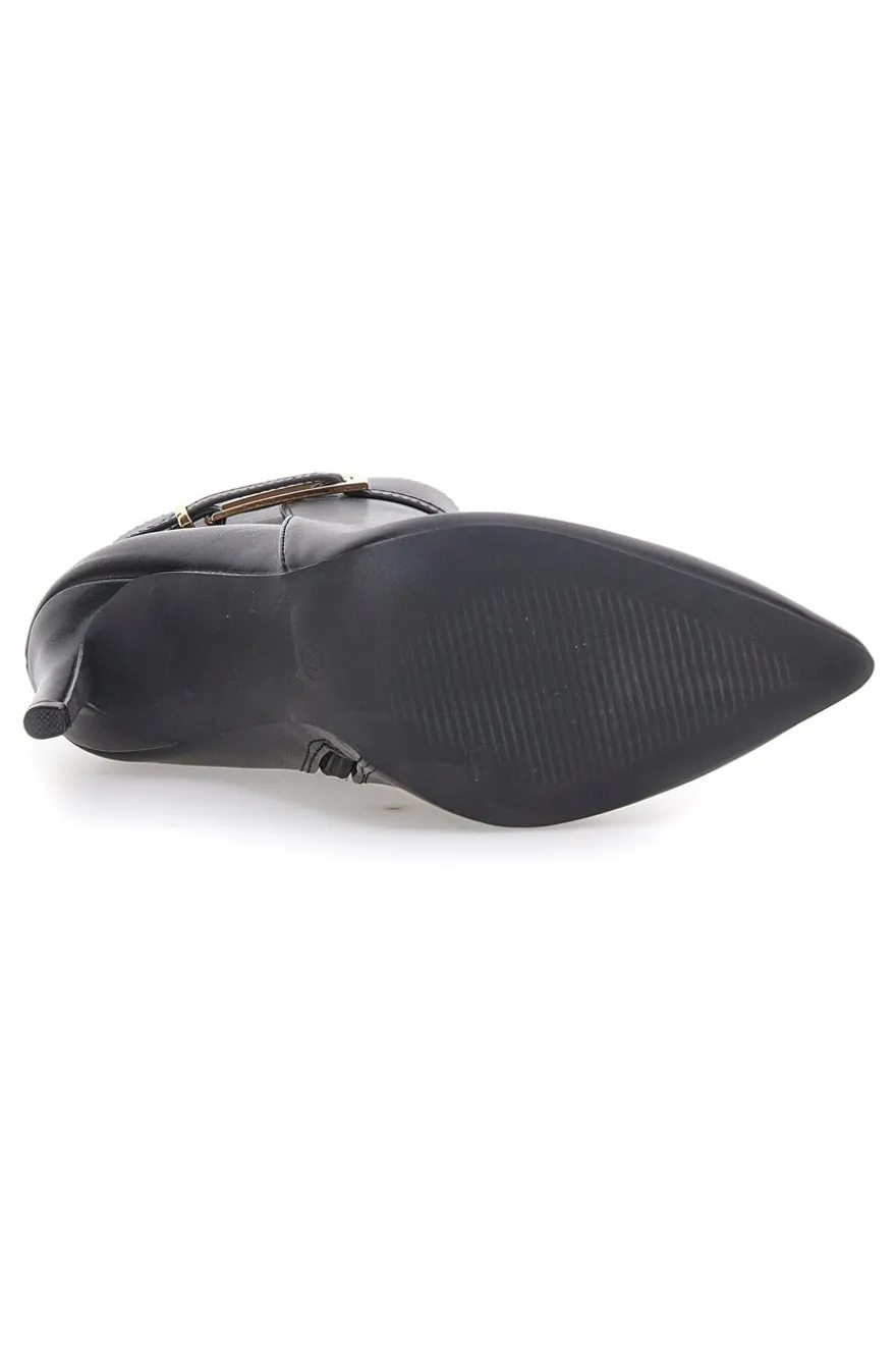 The First P626 Schwarze Stiefeletten mit hohem Absatz und goldenem Riemen