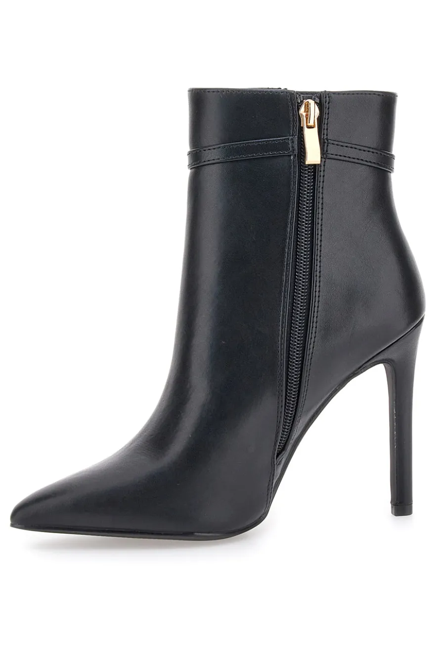 The First P626 Schwarze Stiefeletten mit hohem Absatz und goldenem Riemen