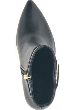 The First P626 Schwarze Stiefeletten mit hohem Absatz und goldenem Riemen