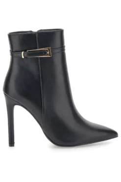 The First P626 Schwarze Stiefeletten mit hohem Absatz und goldenem Riemen
