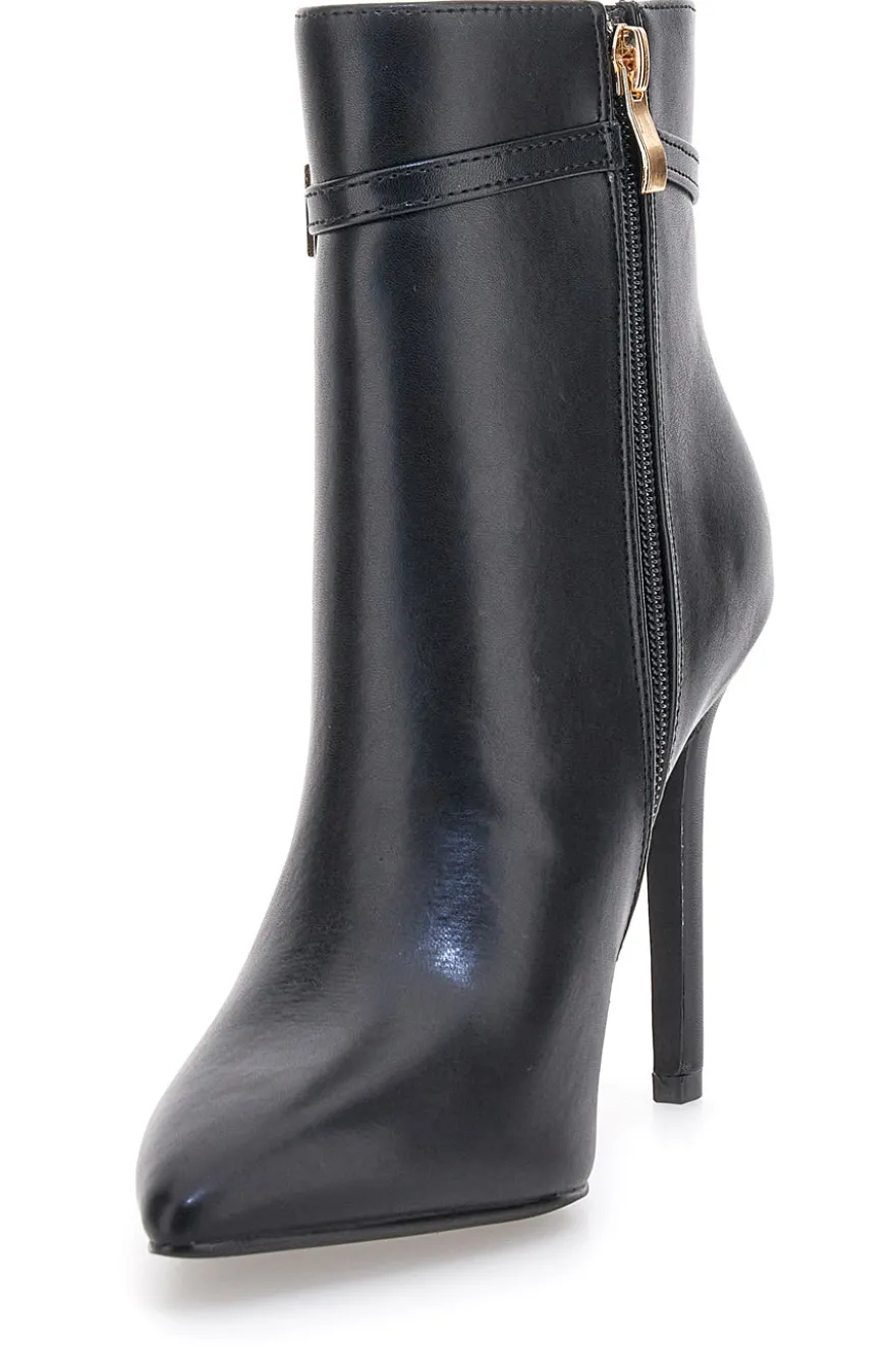The First P626 Schwarze Stiefeletten mit hohem Absatz und goldenem Riemen