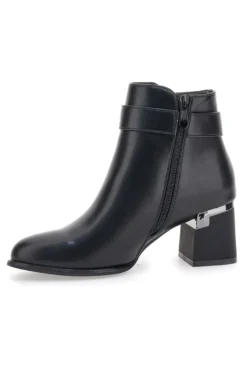 The First P619 Schwarze Stiefeletten mit mittelhohem Absatz und Schmuckriemen