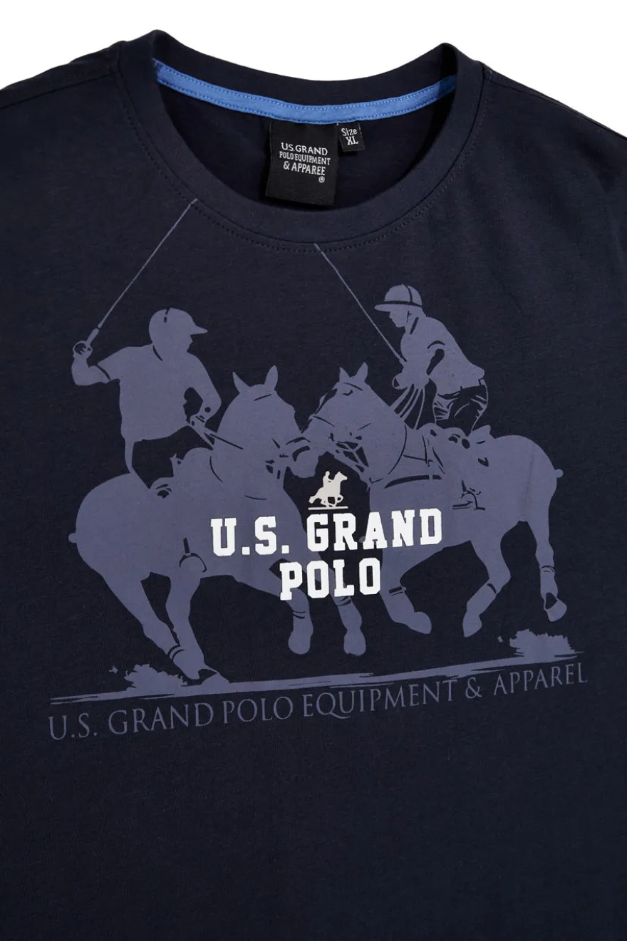T-shirt blu con stampa logo U.s.grand polo US61612M