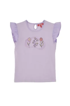 T-Shirt Lilla con Stampa e Maniche Volant Pitt Kids PT-G-T-05053