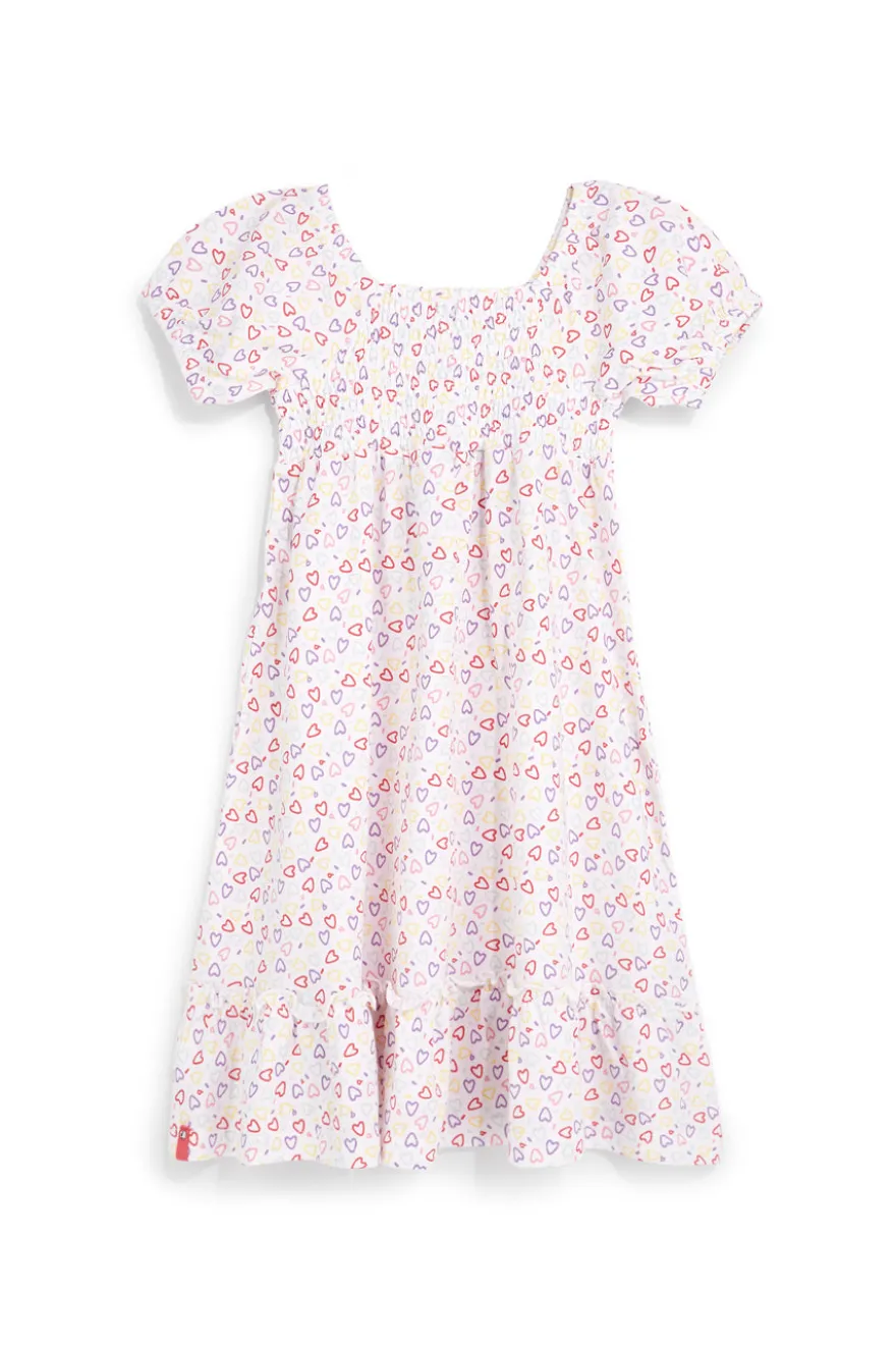 Vestito bianco con stampa cuori in cotone Pitt kids Pt-g-d-9043