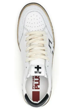 Weiße Leder-Sneaker mit schwarzen Details von Pittarello Plus Aurelius, Made in Italy.