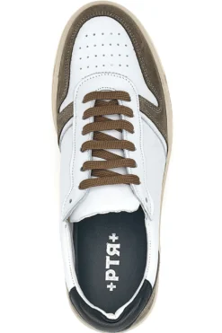 Weiße Sneakers aus echtem Leder mit braunen Details PTR 3002