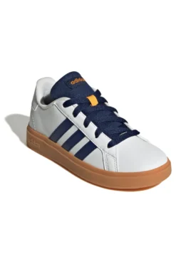 Weiße Sneakers mit Schnürsenkeln und blauen Seitenbändern Adidas GRAND COURT 2.0 K