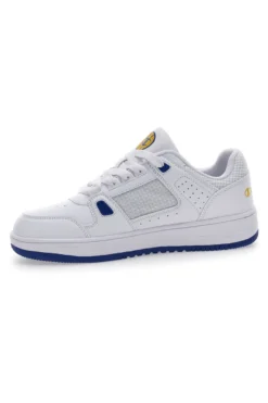 Weiße Turnschuhe mit gelbem Champion Rebound Summerized Low-Logo