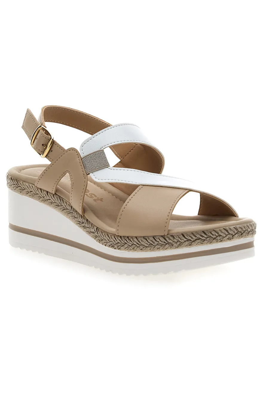 Weiße und beige Sandale mit mittlerem Keilabsatz PITTARELLO LOOK MK3313109