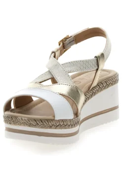 Weiße und beige Sandale mit mittlerem Keilabsatz PITTARELLO LOOK MK3234109