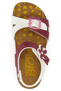 Weiße und fuchsiafarbene Sandalen mit Glitzerblume PITTARELLO BIO 257A084SR