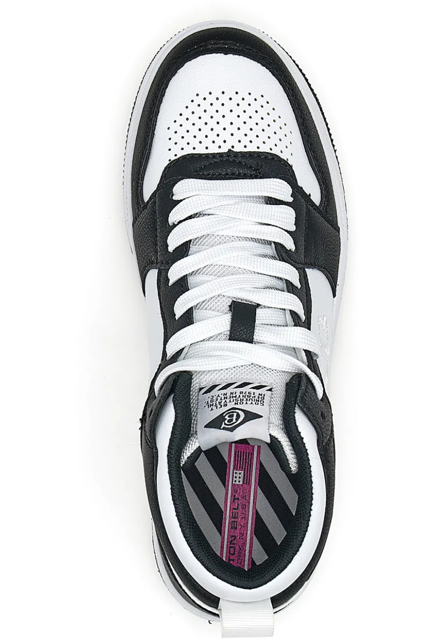 Weiße und schwarze Kobe Tumble-Sneaker aus Baumwolle mit Gürtel