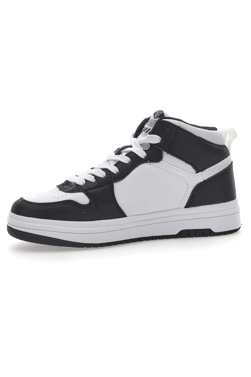 Weiße und schwarze Kobe Tumble-Sneaker aus Baumwolle mit Gürtel