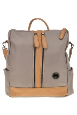Zaino beige e cuoio con zip frontali e spallacci regolabili Prima riga WIS BAGPITT001-A
