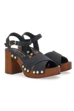 Zoccoli Sandali Neri Con Tacco 9 Cm Pittarello 8507